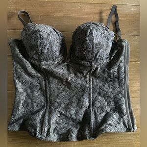 Victoria Secret Y2K Black Floral Lace Bustier/Corset 36B with Removable Straps